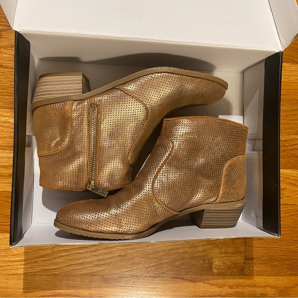 Gold leather booties